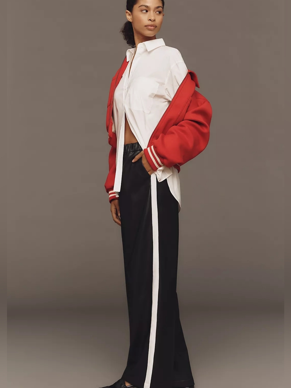 Anthropologie Maeve Black Faux Leather Pull-On Track Pants